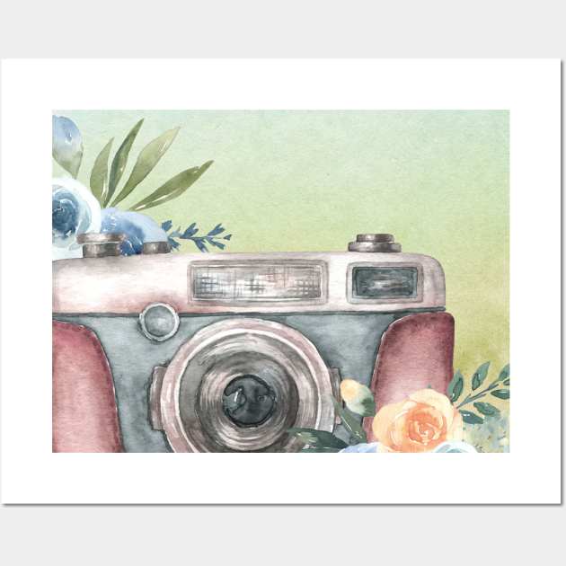 Watercolor Floral Vintage Camera Wall Art by Martsy